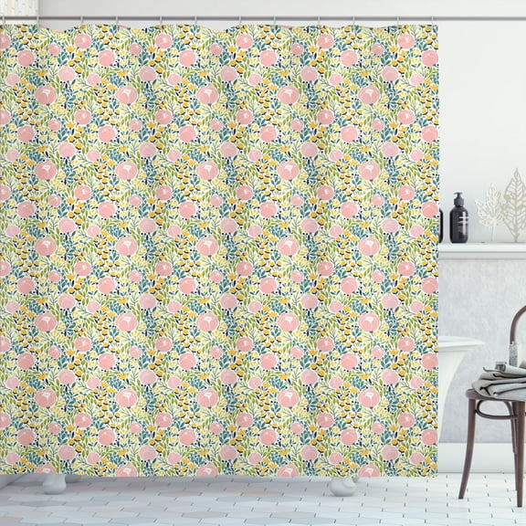 Ambesonne Botanical Shower Curtain, Pastel Garden Art, 69"Wx84"L, Blush Lime Green Mustard