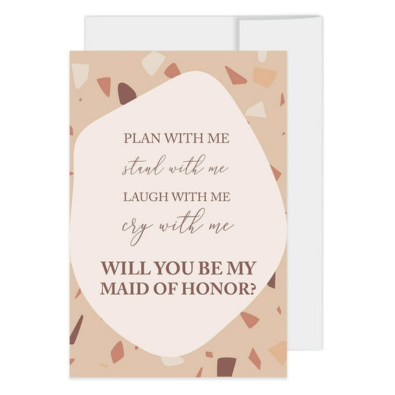 Koyal Wholesale Will You Be My Bridesmaid Proposal Cards with Envelopes, Set of 16 Terrazzo 4 x 6-inch Proposal Cards