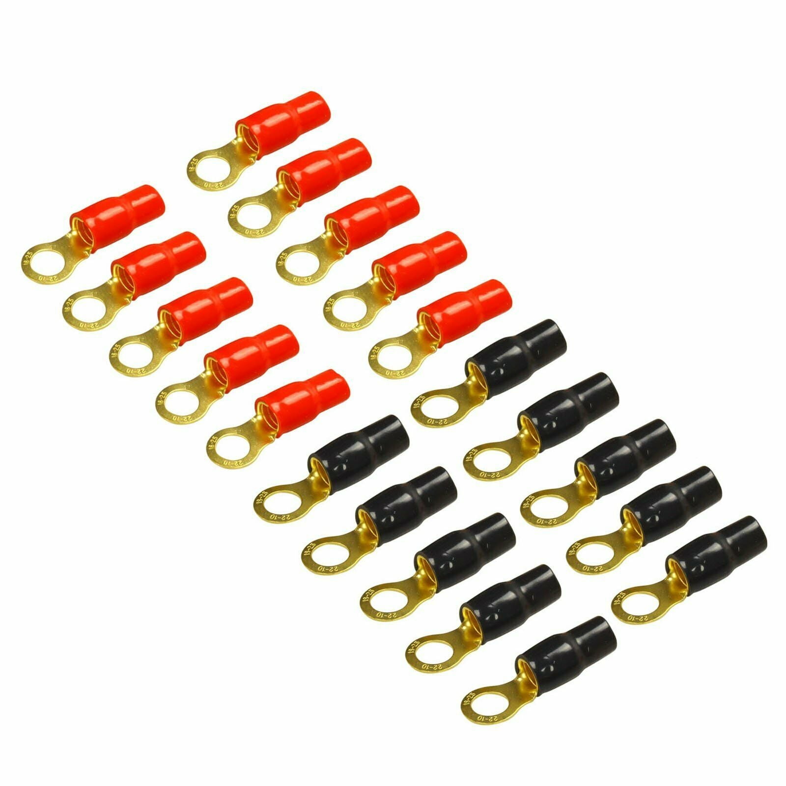 20 Piece 10 AWG Gauge Gold Wire Crimp Cable Ring Terminal Red Black Boots 3/8 