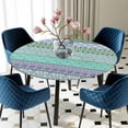 thumbnail image 5 of Elastic Fitted Round Tablecloth, Purple Green Boho Waterproof Stretch Table Cover for 36"-44" Tables, Vintage Ethnic Tribe Abstract Art Washable Outdoor Tablecloths for Patio, Picnic, Camping, 5 of 9