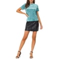 thumbnail image 2 of INSPIRE CHIC Chemise de Fête en Velours pour Femmes Col Rond Manches Courtes T-Shirt Décontracté S Bleu Clair, 2 of 6