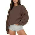 thumbnail image 2 of Ediodpoh Women Long Sleeve Sweatshirt Casual Crewneck Loose Fit Pollover Hoodie Fall Tops Women's Hoodless Sweatshirt Brown L, 2 of 7