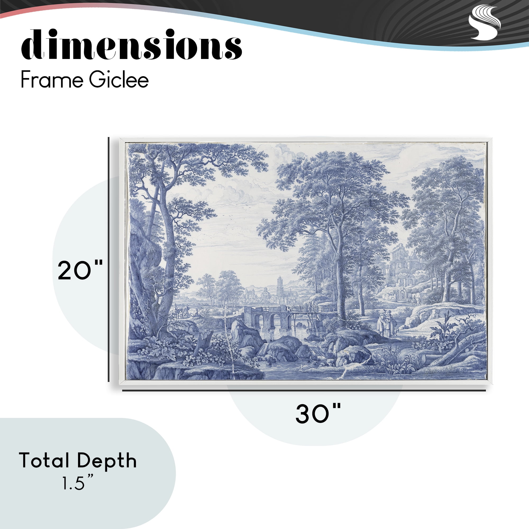 Vintage Blue Tinted Toile White Framed Giclee Art, design by Vintage Hustle