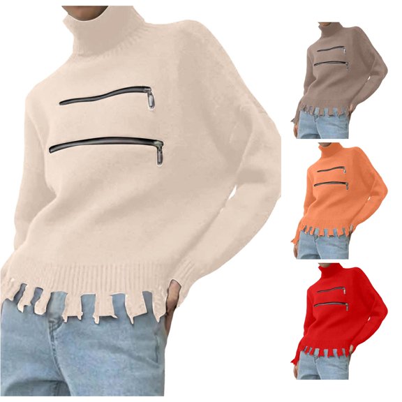 Tanghaowl Sweatshirts for Women Loose Fit Oversized Sweater Turtleneck Pullover Fall Fashion Outfit Winter Trendy Clothes Beige XL