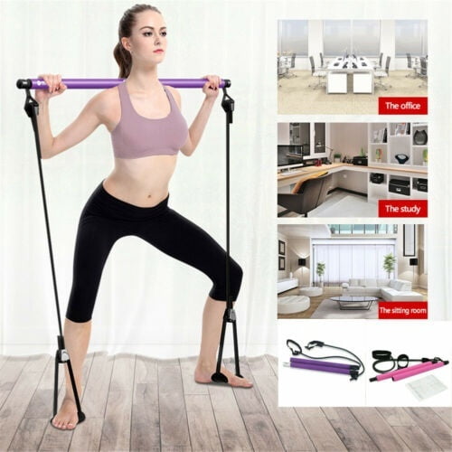 Pilates Bar Kit W/Resistance Band Adjustable Exercise Stick Toning Gym  Portable 