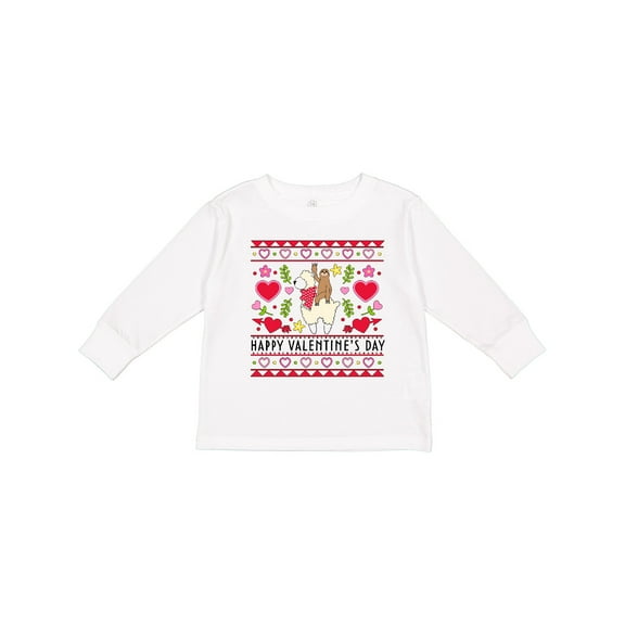 Inktastic Happy Valentine's Day Sloth and Llama Ugly Sweater Style Boys or Girls Long Sleeve Toddler T-Shirt