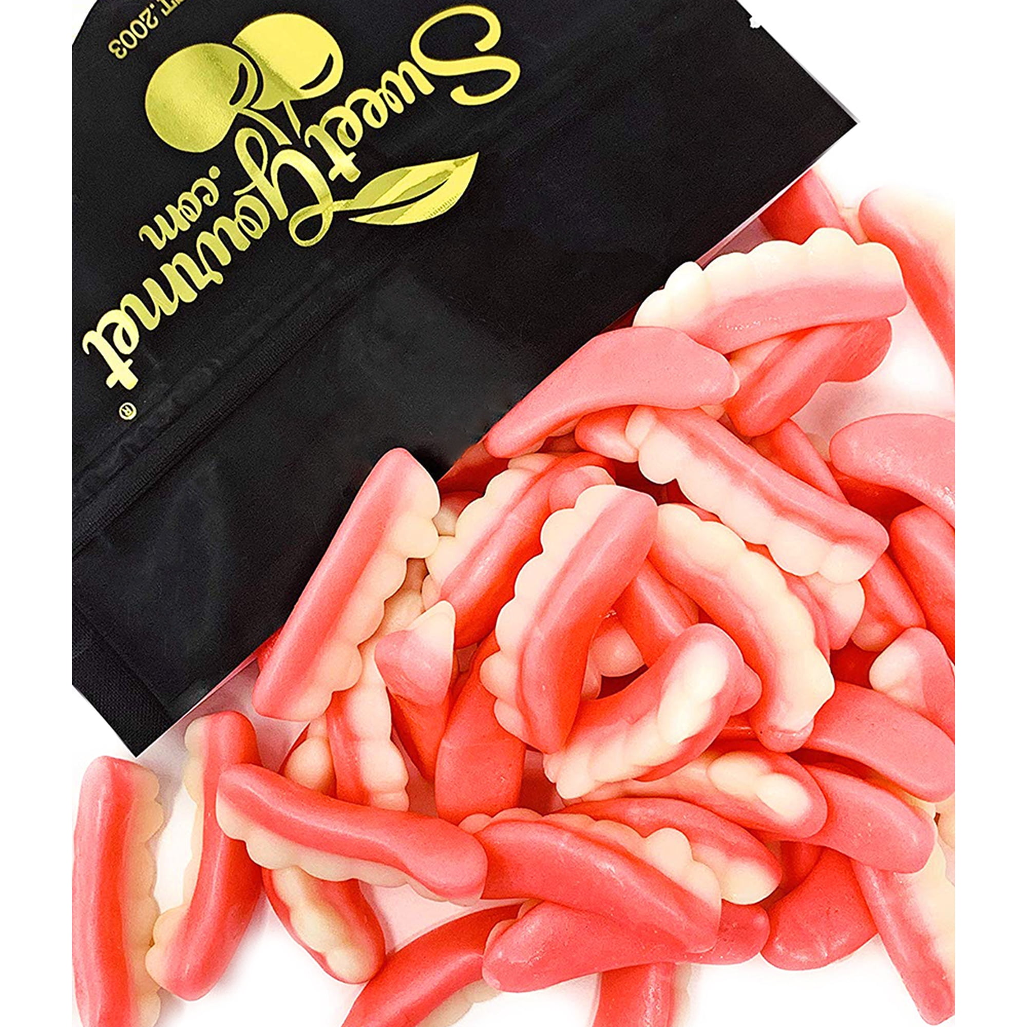 SweetGourmet Strawberry Crème Gummy Teeth Candy, Gluten-Free & Fat-Free, Chewy Fruity Texture, Halloween Candy, 2 Pounds