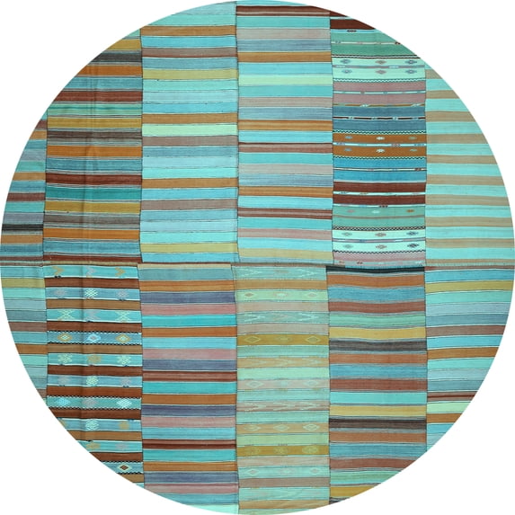 Ahgly Company Indoor Round Southwestern Light Blue Country Area Rugs, 3' Round