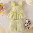 thumbnail image 5 of Pimfylm Baby Outfits Girl Toddler Girl Clothes, 2Pcs Baby Girl Outfits Spring/Summer Stripe/Floral T-Shirt+ Shorts Clothing Set Yellow,Size for 18-24 Months, 5 of 9