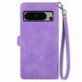 thumbnail image 3 of Cowithday for Google Pixel 8 Pro Wallet Case for Men Women, Pixel 8 Pro 5G Cover, Embossed PU Leather Magnet Buckle Card Slots Zipper Pocket Lanyard Wrist Strap Handbag All-inclusive Case, Purple, 3 of 9