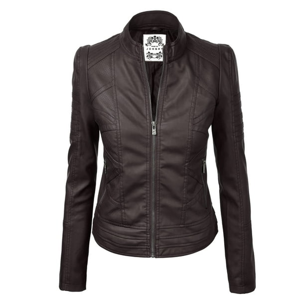 Made by Johnny Women's Vegan Leather Motorcycle Jacket XL COFFEE ...