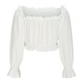 thumbnail image 5 of Puff Long Sleeve Cropped Tops for Women Fall Boho Off The Shoulder Shirts Fashion Sexy Solid Color Tunic Blouses (White L), 5 of 6