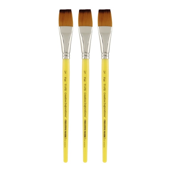 Creative Inspirations Dura-Handle Flat 3/4 Inch Short Handle Set of 3 Paint Brushes- Resin Handle, Synthetic Paint Brushes, Flat Brush for Oils, Acrylics, Watercolors- Handles Will Not Chip or Crack