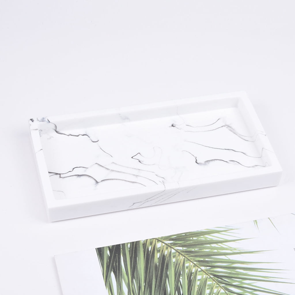 Marble Storage Tray Washroom Vanity Tray Kitchen Dresser Countertop Storage Holder Jewelry Dish Cosmetics Organizer Hotel Decoration - White