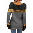 thumbnail image 4 of Women Fall Fashion Sweaters Colorblock Striped Crewneck Winter Trendy Pullover Tops Dark Gray S, 4 of 5