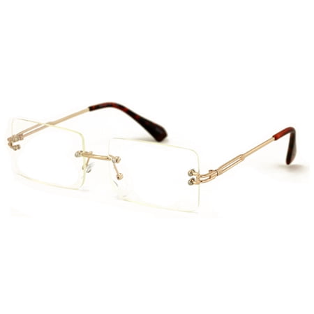 Men Modern Metal Rimless Eyeglasses, Anti Eyestrain & UV Glare - Clear lens reader reading glasses with BLUE LIGHT BLOCKING, UV protection