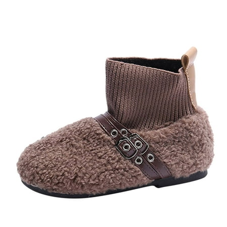 

Qufokar Boys Boots Snow Boots Toddler Size 9 Winter Children Boots Boys And Girls Socks Boots Round Toe Flat Bottom Non Slip Slip On Solid Color Plush for Warm And Comfort