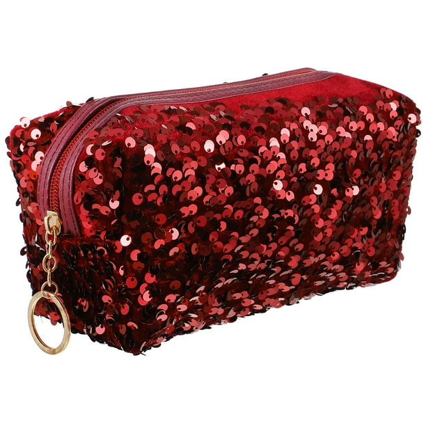 BRIGHTFUFU 1 bolsa de almacenamiento cuadrada con lentejuelas para mujer, neceser portátil de viaje para cosméticos