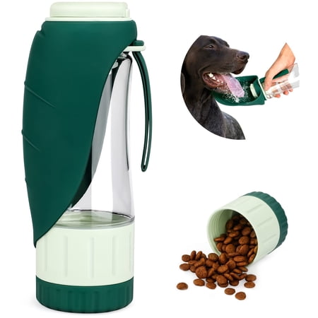 Portable Dog Water Bottle with Food Container, Leak-Proof Pet Travel Bottle, Easy-to-Use Water Dispenser for Hiking & Walking, Small to Medium Dog Accessories
