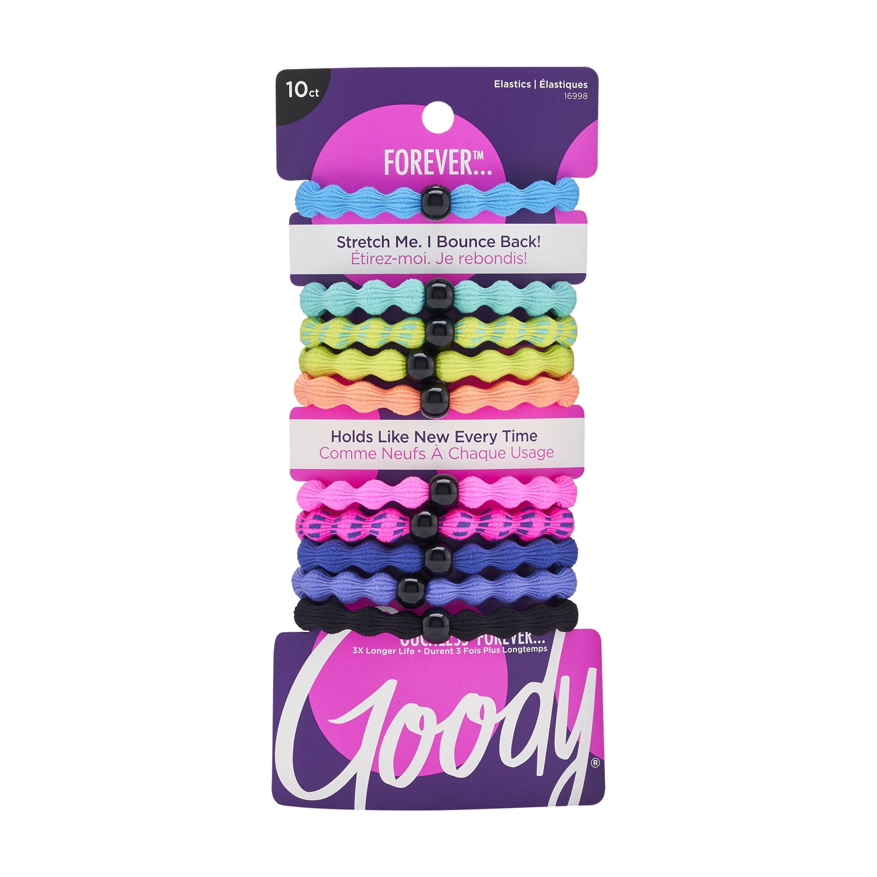 (3 pack) Goody Ouchless Forever Multicolor Neon Small Hair Elastics, 10-Count Ponytail Holder