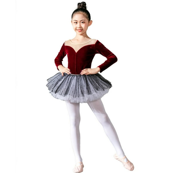 PMVFHDE Baby Girl Receiving Blanket Kid Girls Ballet Dance Dress Lace Longt Sleeve Leotards With Removable Tutu Skirt Ballerina Outfit Dancewear Girls Outfit Set Red,3-4 Years