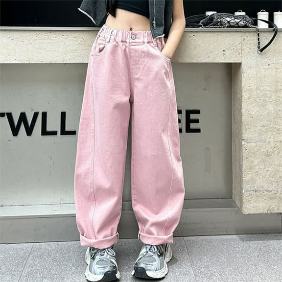 Kids Girls Baggy Jeans Elastic High Waist Wide Leg Denim Pants Pants for Teen Girls Girls Pants Size