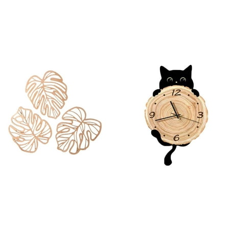 4 Pieces Palm Leaves Wall Plaque Wood Wall Clock Jungle Decor Lightweight Wooden Material for Bedroom Office Living Room