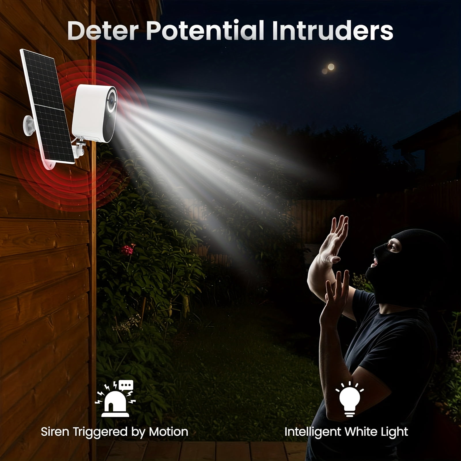 Solar Security Camera 2K Outdoor/Indoor, Waterproof, Low Power, 2.4G WiFi, Two-Way Audio, Human Detection, Color Night Vision, Pet/Baby Monitor