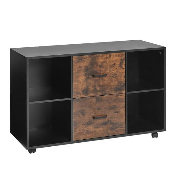 2 Drawer File Cabinet, Mobile Wooden Filing Cabinet with Shelves - Black Office Storage