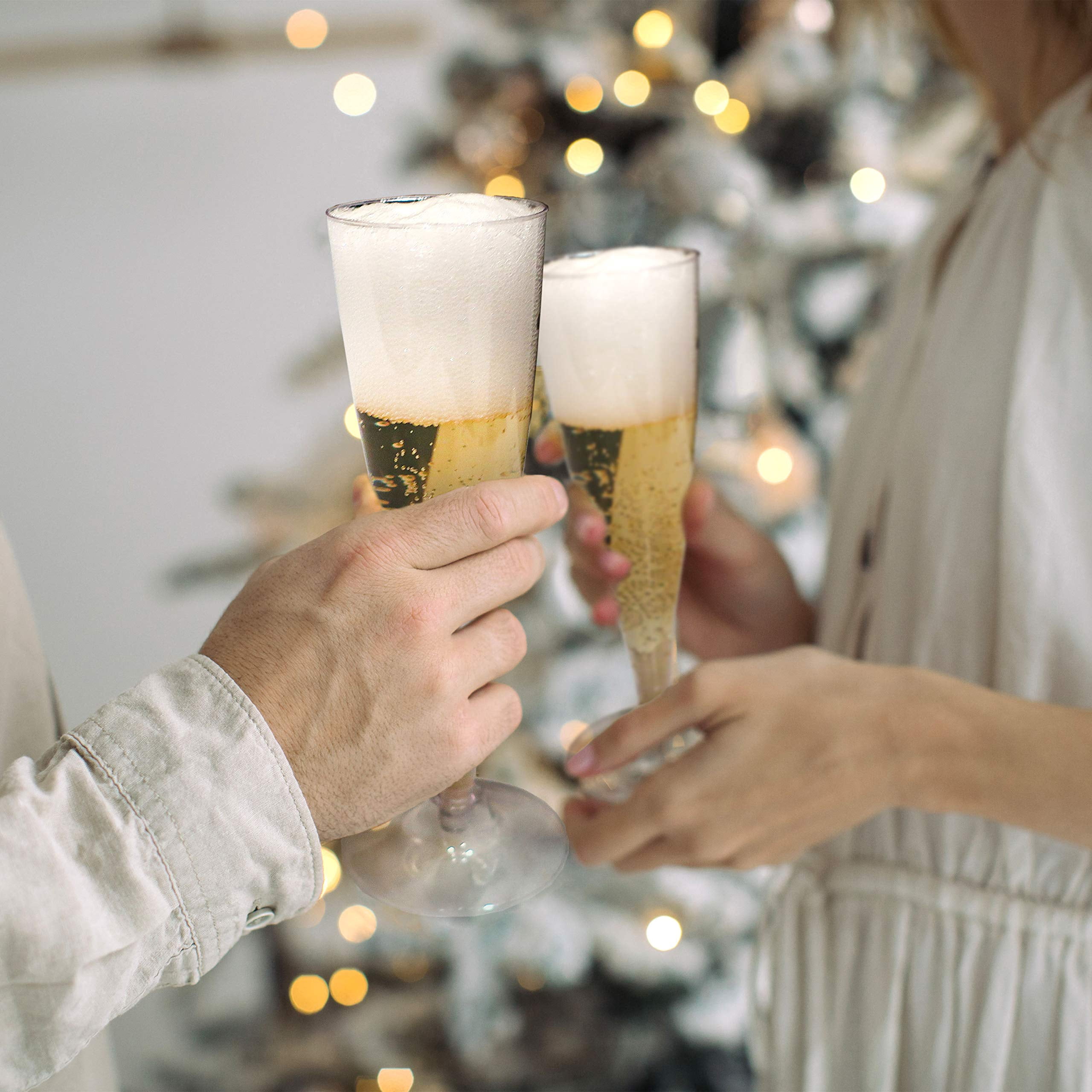 Oasis Creations Plastic Champagne Flutes Glasses Set (100 Count) 4.5 Ounce - Clear Stem Cups 2 Pieces - Ideal for Birthday Party, Wedding Reception and Other Celebration!