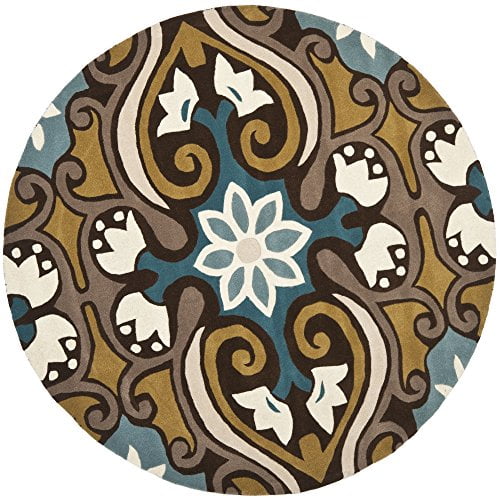 SAFAVIEH Wyndham Kristen Abstract Floral Wool Area Rug, Blue/Multi, 7' x 7' Round
