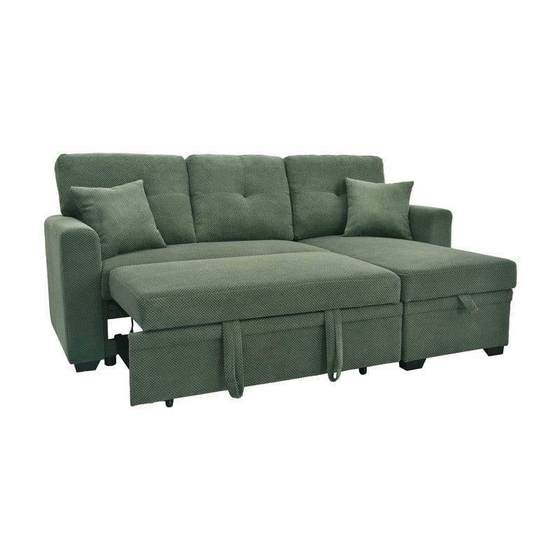 Convertible Sleeper Sectional Sofa with Pull-Out Bed & Reversible Chaise, Loveseat Couch with Hidden Storage for Small Spaces