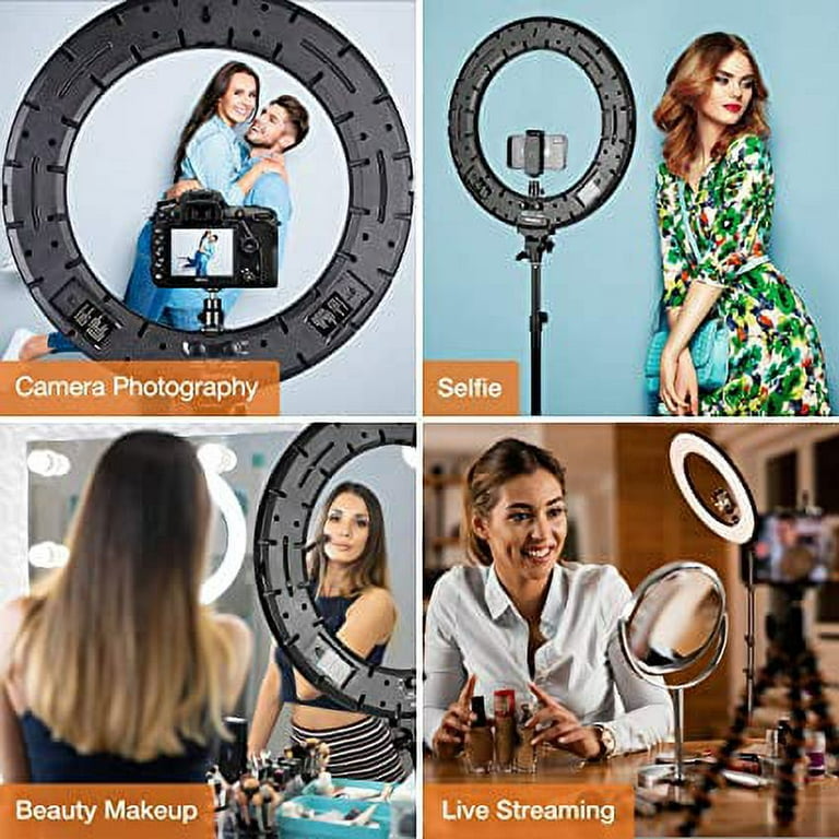  Aro de luz Ring Light - 18 inch 60 W Dimmable LED Ring Light  Kit with Stand - Adjustable 3000-6000 K Color Temperature Lighting for  Vlog, Makeup, , Camera, Photo