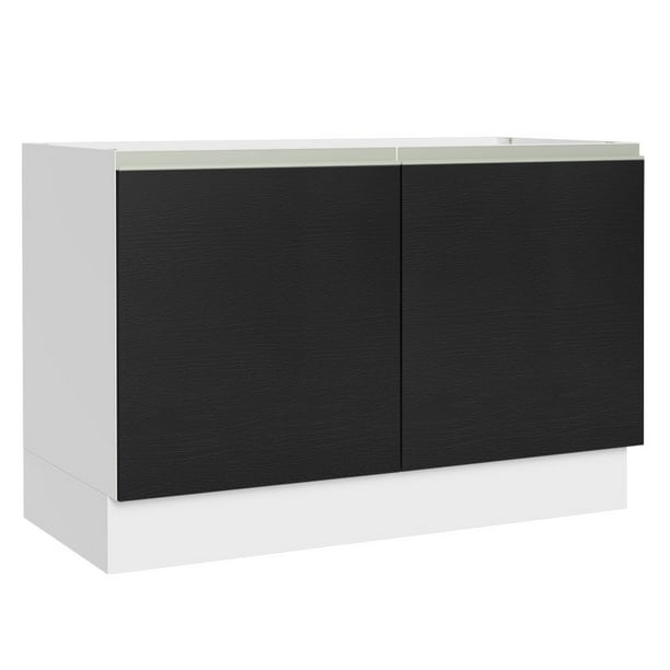 Madesa Gabinete Bajo para Fregadero 120 x 60 cm 2 Puertas (Sin Encimera) Glamy Blanco/Negro
