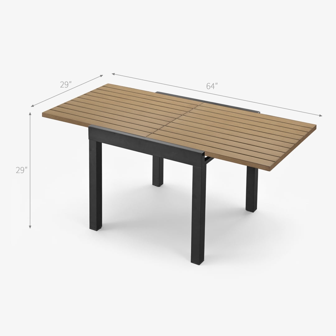 Expandable Aluminum Outdoor Patio Dining Table for 4-6, Extendable 32" to 64", Weather-Resistant, Teak