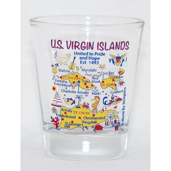 US Virgin Islands Landmarks and Icons Collage Shot Glass