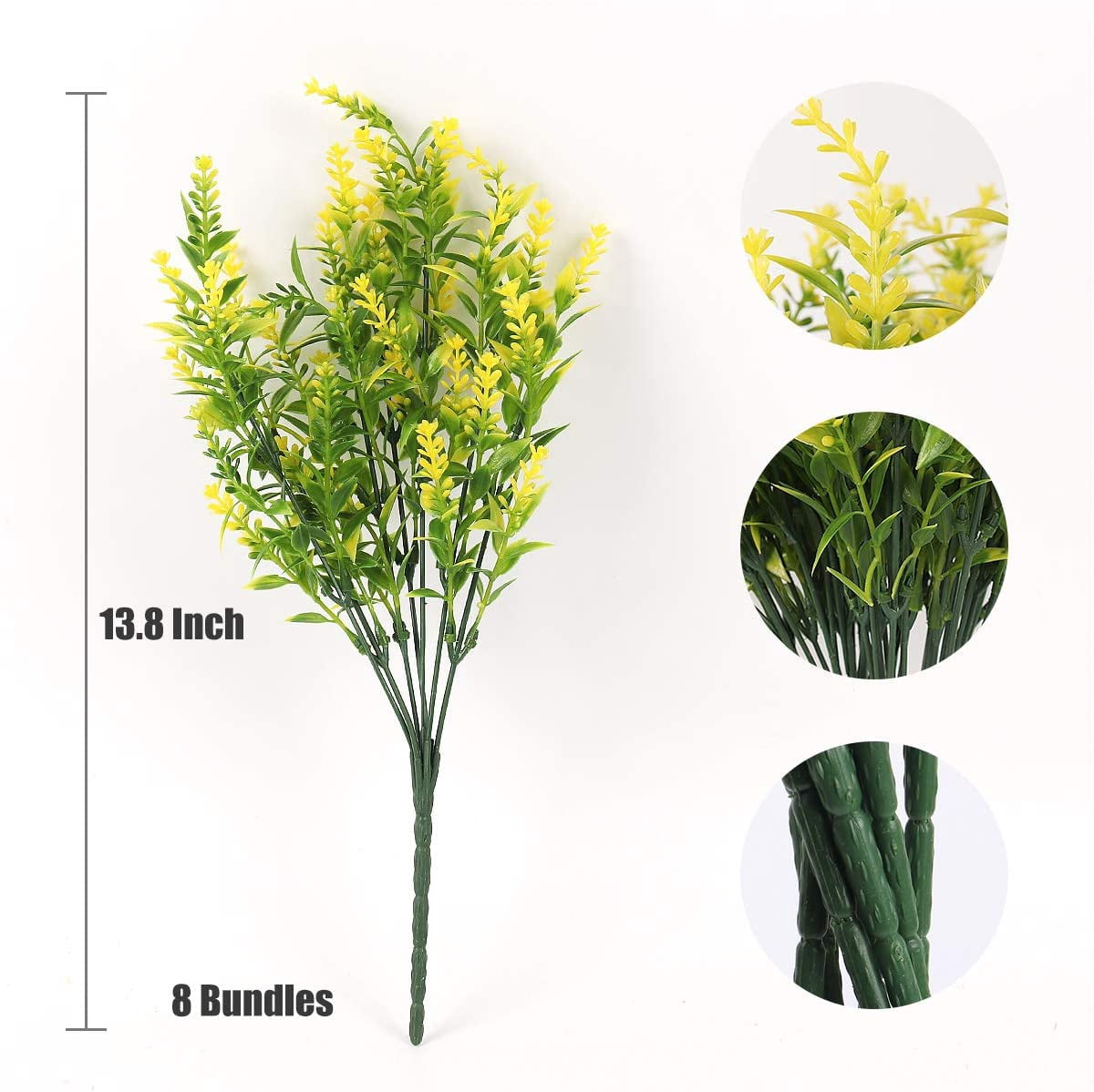 Sinhoon 16 Bundles Artificial Lavender Flowers for Outdoor Decoration, UV Resistant Fake Shrubs Garden Indoor Outdoor Decor (Yellow)