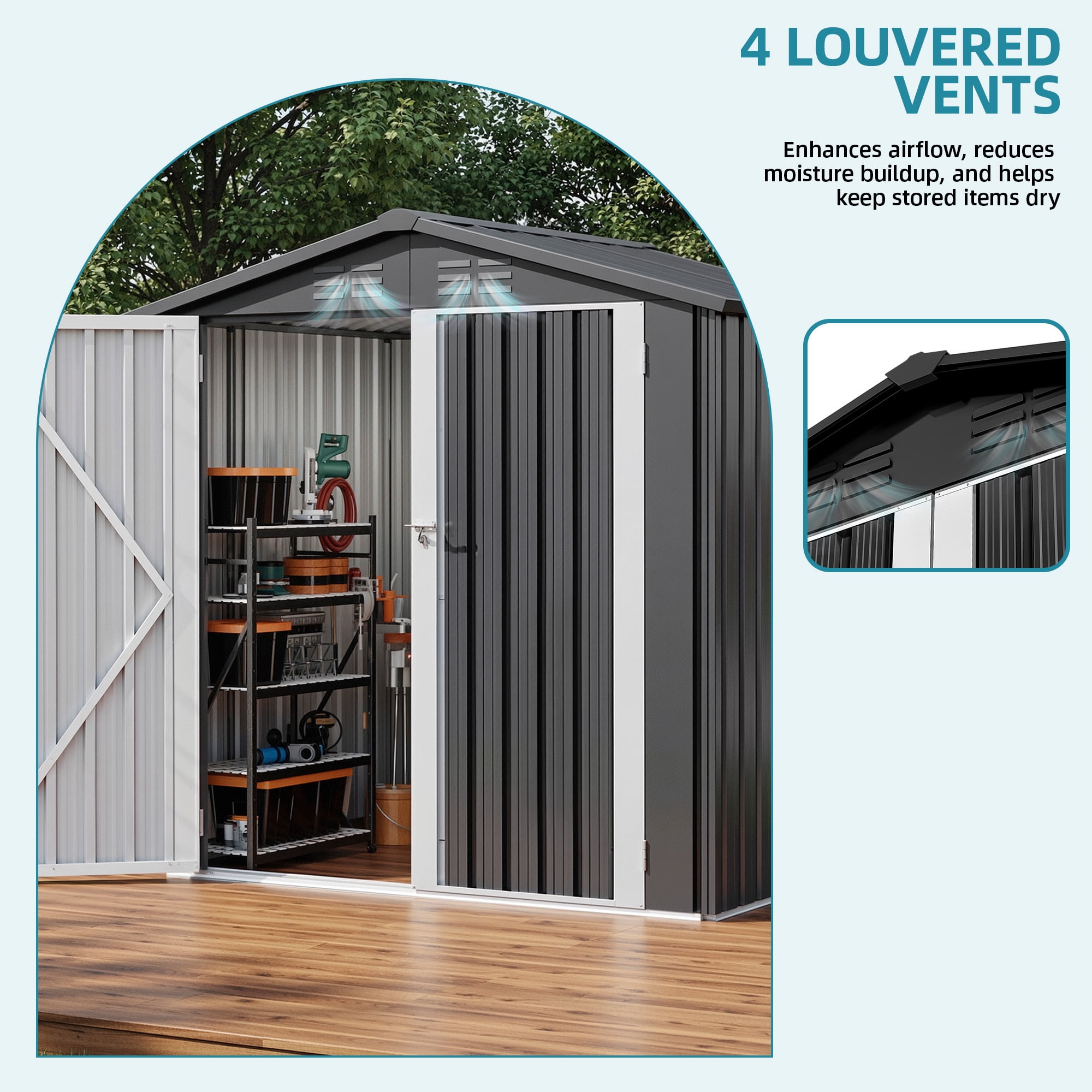 Uforic 6'x4' Steel Outdoor Storage Shed, Lockable Doors & Sloped Roof, Small Tool Storage Building for Garden, Patio, Garage, Backyard and Lawn, Dark Gray