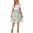 thumbnail image 2 of INSPIRE CHIC Women's Floral Skirts Summer Chiffon Smocked Elastic Waist A-Line Below Knee Length Ruffle Tiered Skirt XS Light Green, 2 of 5