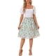 thumbnail image 2 of Faldas florales para mujer INSPIRE CHIC, falda de gasa con cintura elástica fruncida, estilo A-line, por debajo de la rodilla, con volantes, color verde claro, talla S, 2 of 5