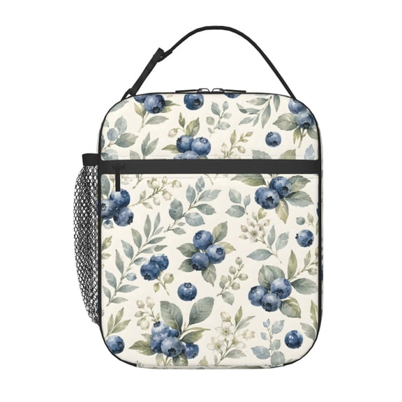 Blueberry Floral Lunch Bag Reusable Thermal Lunch Box with Handle for Women and Men