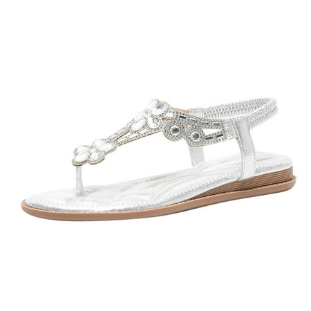 

TOYFUNNY Womens Cutout Boho Rhinestone Flower Sandals Casual Wedge Shoes