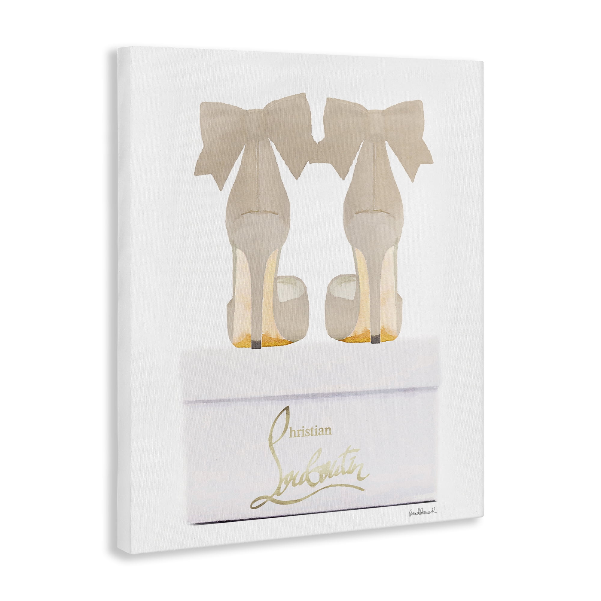 Stupell Industries Beige Bow Heels Fashion Painting Wrapped Canvas Art Print Wall Art, 36 x 48