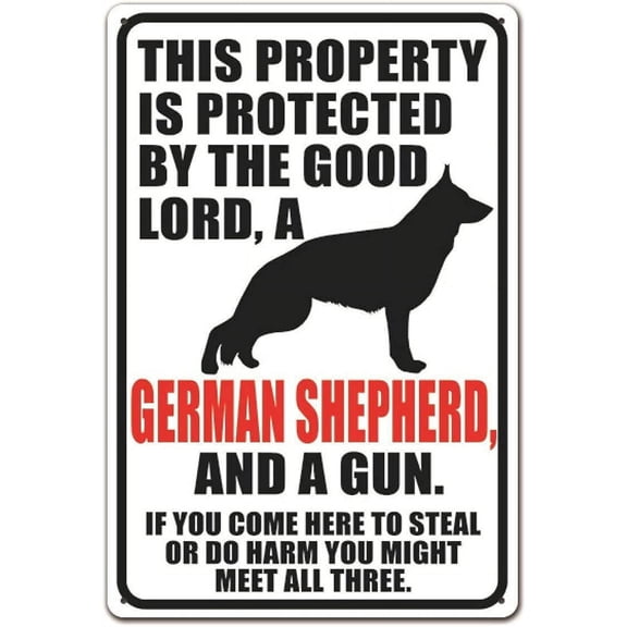 FENGYIN ART, German Shepherd Warning Signs, Beware of German Shepherd Sign, beware dog sign,PreDrilled Holes for Easy Mounting TP200104, 8x12 In