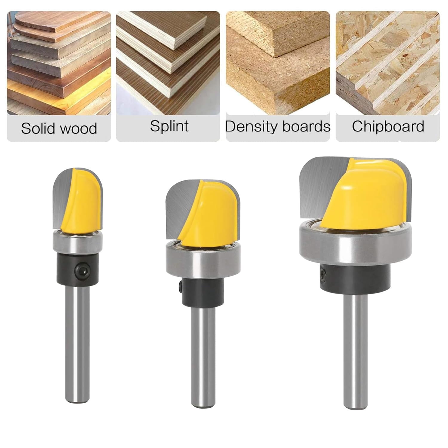 ABCISI Dish Carving Router Bits, 3Pcs 1/4 Inch Shank Bowl and Tray Template Router Bit Set with Ball Bearing, Wood Cutter Designed for Woodworkers (D: 1/2'', 3/4'', 1-1/8'')