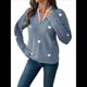 thumbnail image 3 of Suéter con Estampado de Corazones para Mujer: Cuello en V, Ribete de Encaje, Jersey de Punto Azul S, 3 of 10
