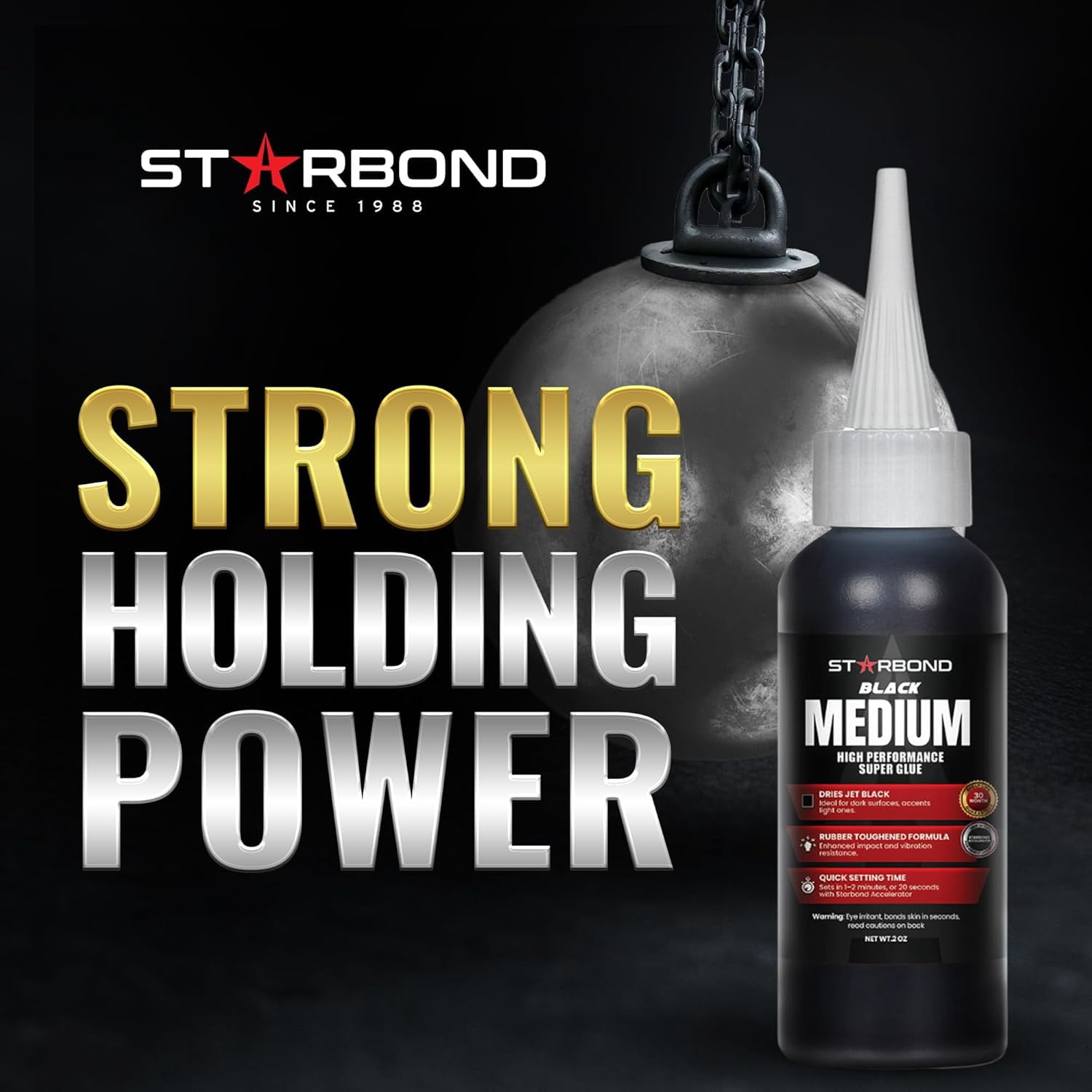 Starbond 2 oz. Black Medium CA Glue (Premium Cyanoacrylate Super Glue) Crack Filler 150 CPS Viscosity for Woodworking, Woodturning, Carpentry, Guitar, RC Hobby