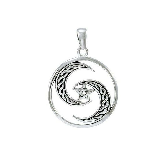 Unique Pentacle Crescent Celtic Moon 925 Sterling Silver Pendant Wiccan Jewelry