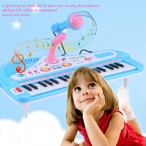 Mini Piano Toy avec Microphone 32 Touches Bleu Grand Piano Jouet