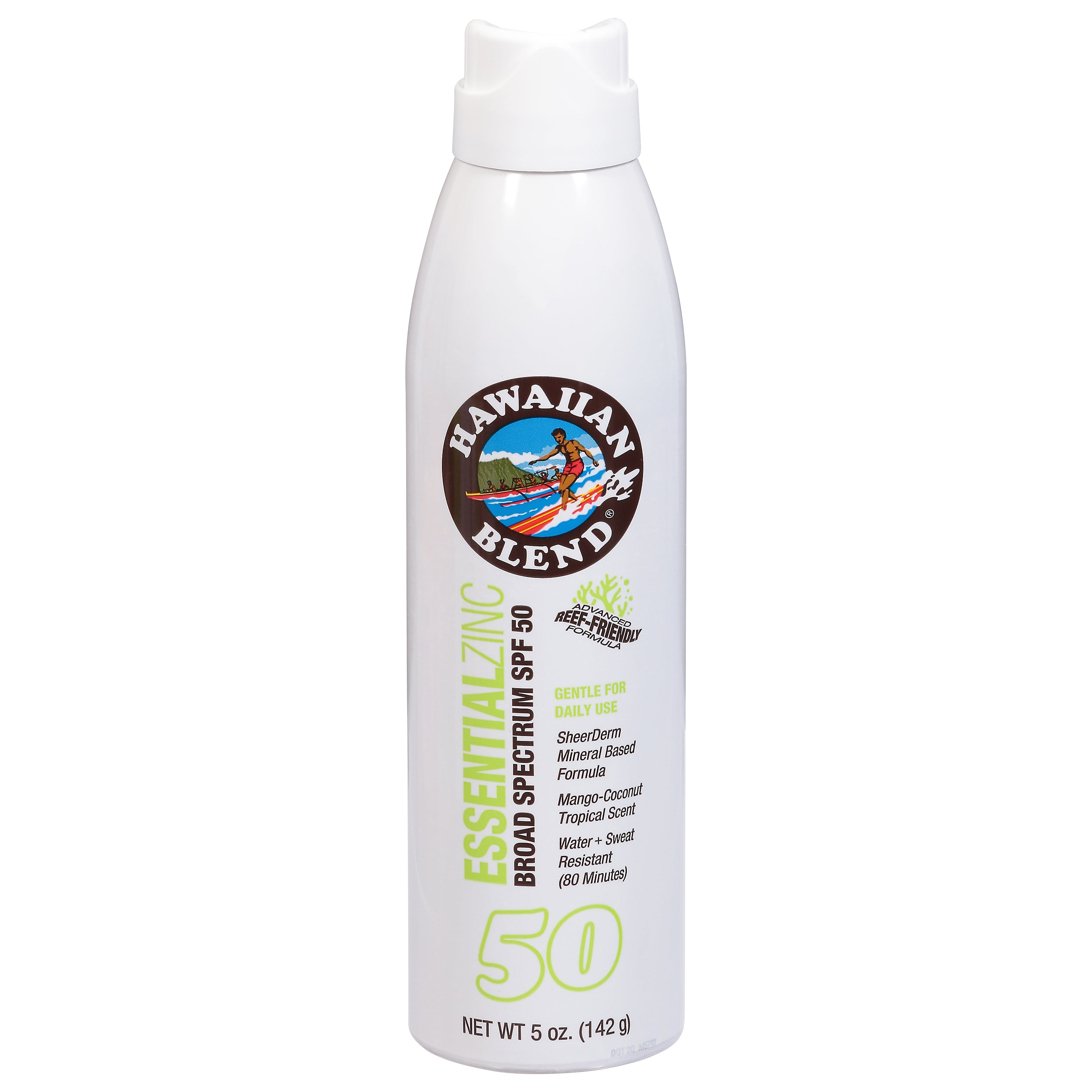 Hawaiian Blend Essential Zinc Broad Spectrum SPF 50 Mango-Coconut Tropical Scent Sunscreen 5 oz